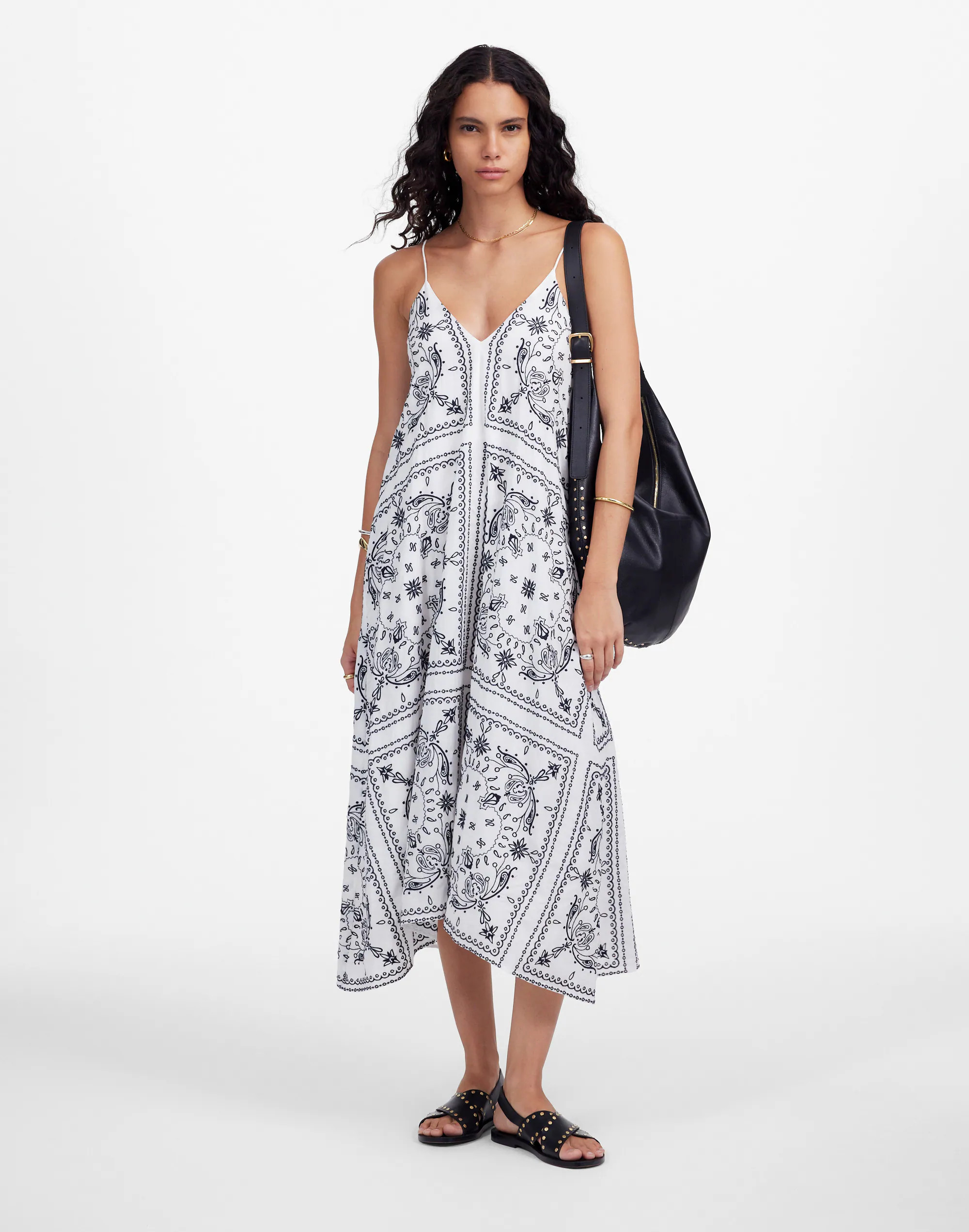 Embroidered Deep V-Neck Midi Dress in Bandana | Madewell