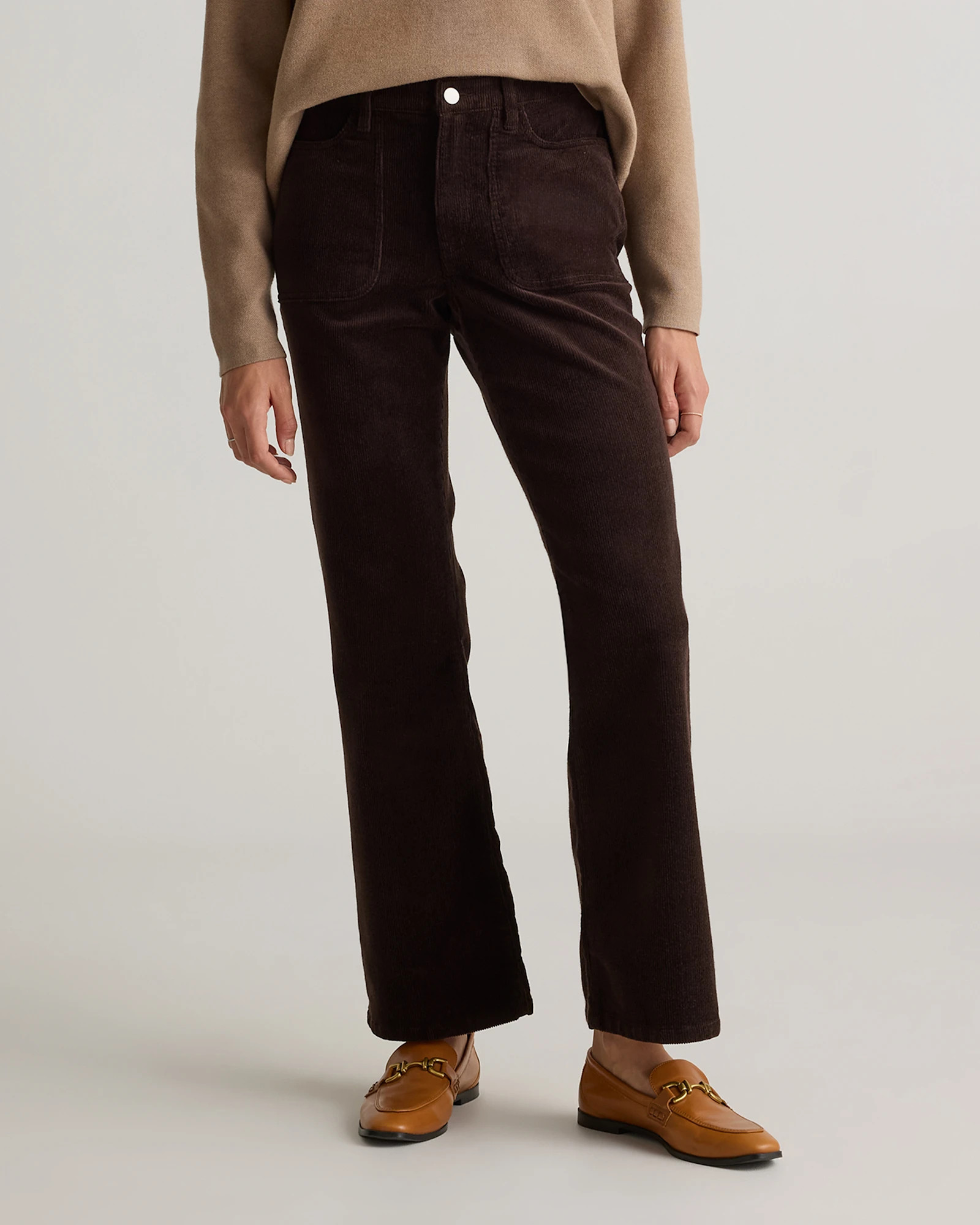 Quince | Women's Organic Stretch Corduroy Flare Pants in Warm Brown, Size 12, Organic Cotton | Quince