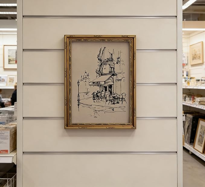 Vintage Gold Framed Canvas Wall Art Parisian Cafe Sketch Painting Picture Wall Decor Minimalist C... | Amazon (US)