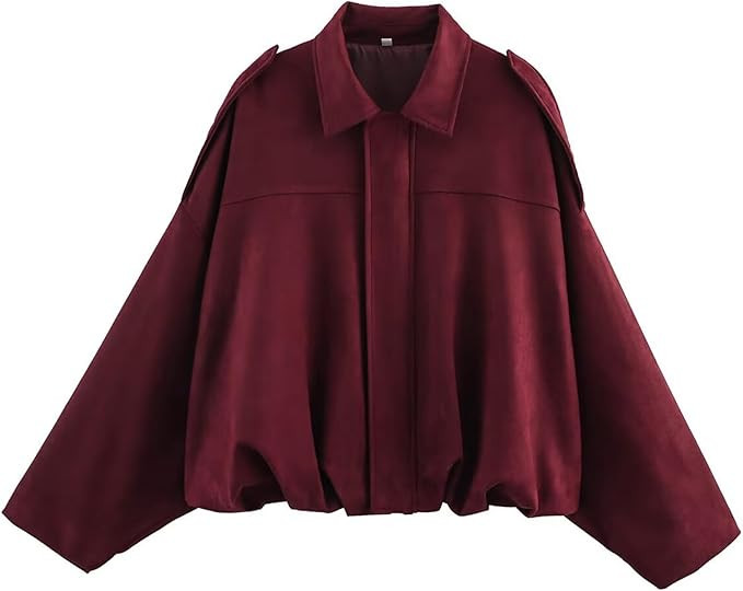 Faux Suede Jacket Women Oversized Long Sleeve Zip Up Epaulet Bomber Leather Jackets Oversized Cas... | Amazon (US)