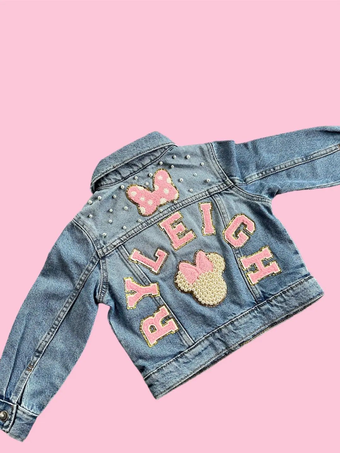 Personalized Minnie Mouse Denim Jacket With Pearls for Baby , Toddler Girls All Patches Are SEWN ... | Etsy (US)
