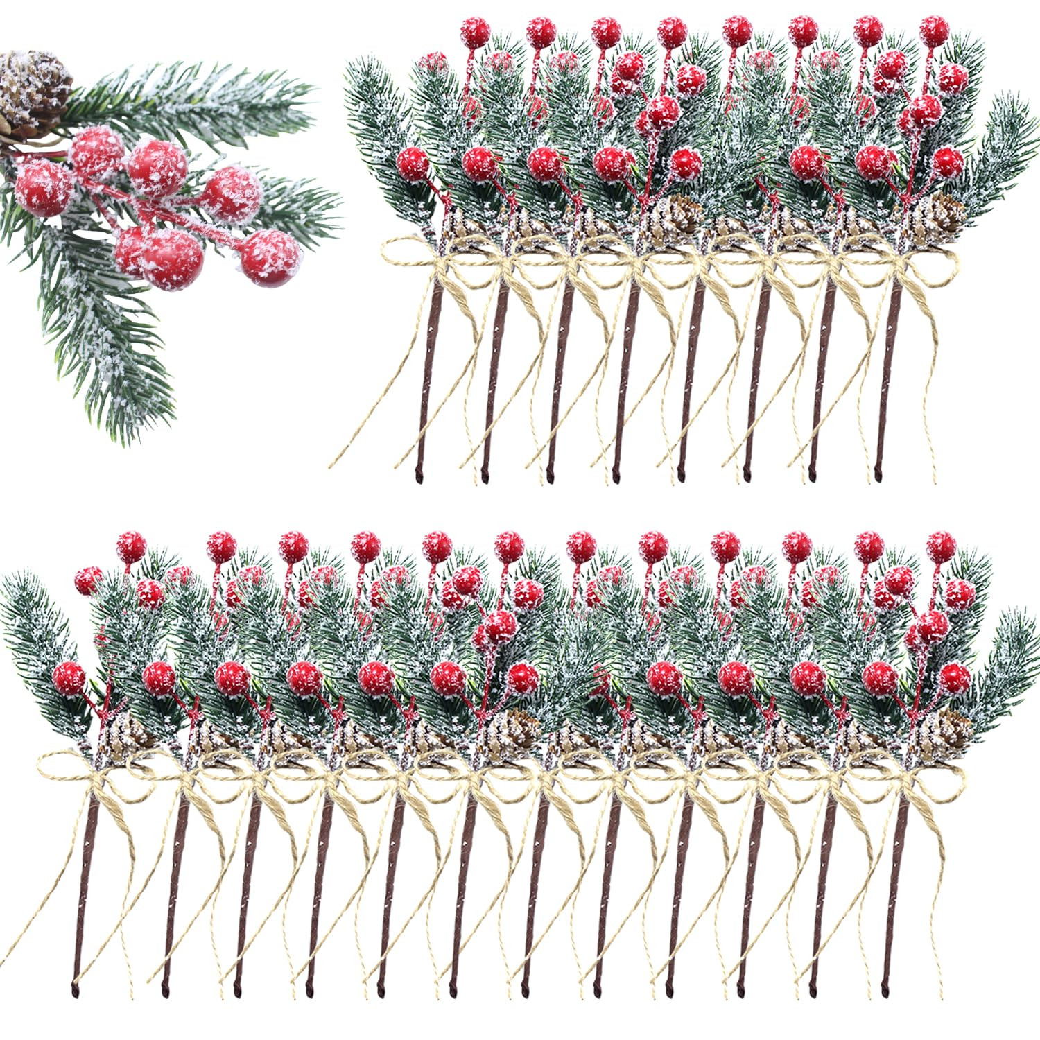 Christmas Floral Picks and Sprays, Pine Cones for Crafts, 20 Pack 8 Inch Christmas Flowers Picks,... | Amazon (US)