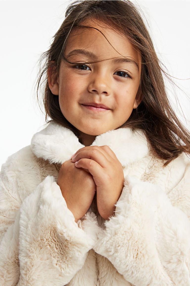 Fluffy Jacket with Collar - White - Kids | H&M US | H&M (US + CA)