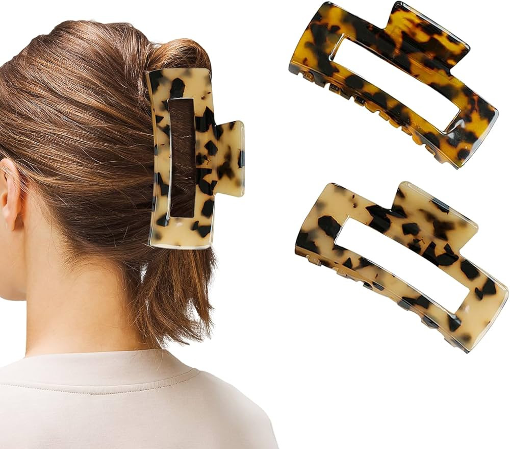 Large Hair Claw Clips for Thick Hair, 2 Pack Tortoise Hair Clips, Acrylic Celluloid French Butter... | Amazon (US)