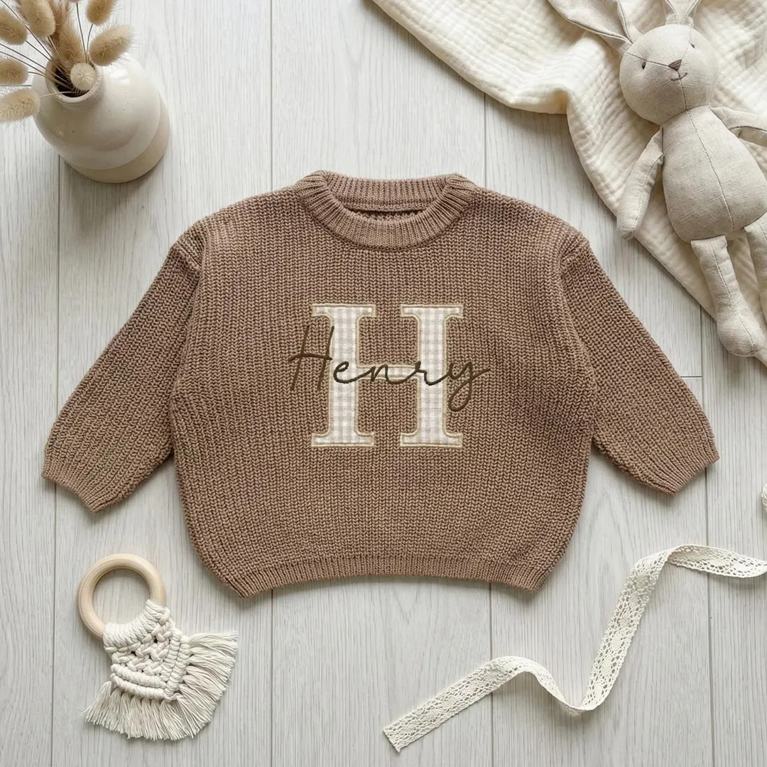 Baby Name Sweater Applique Embroidered Baby Sweater, Baby Boy Gift, Toddler Boy Gift, Birthday Gi... | Etsy (US)