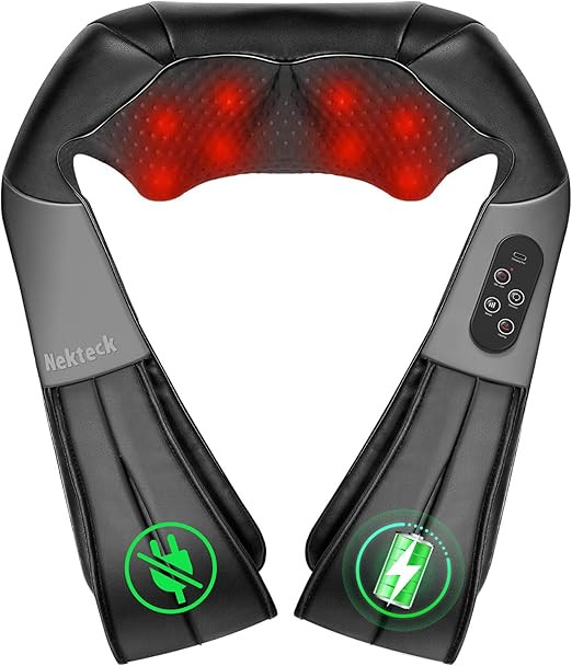 Nekteck Cordless Shiatsu Neck and Back Massager with Soothing Heat, Rechargeable Electric Deep Ti... | Amazon (US)