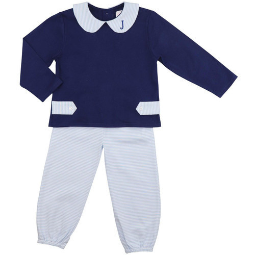 Navy and Blue Stripe Knit Pant Set - Shipping Early October | Cecil and Lou