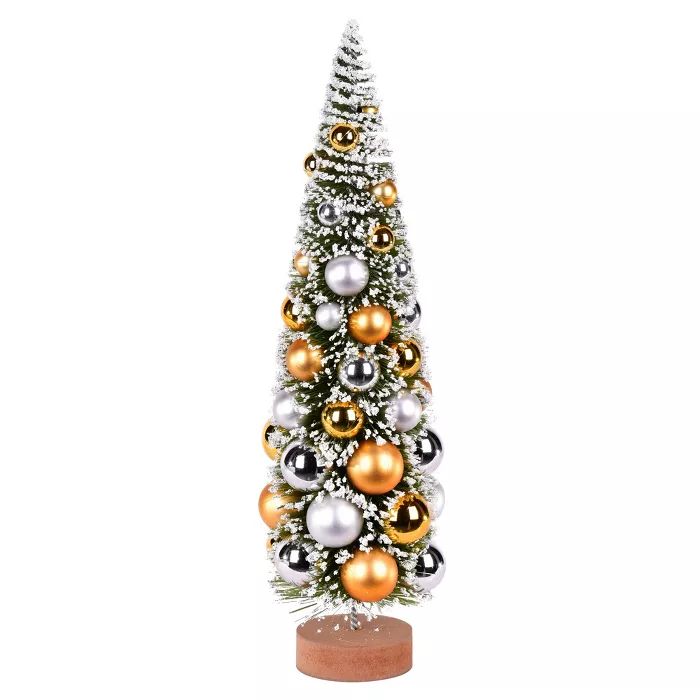 Vickerman 18" Vintage Tabletop Frosted Green Artificial Christmas Tree, Silver and Gold Ornament | Target