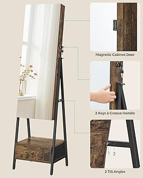 SONGMICS LED Cabinet Standing, Lockable Jewelry Armoire with Full-Length Mirror, Space-Saving Jew... | Amazon (US)