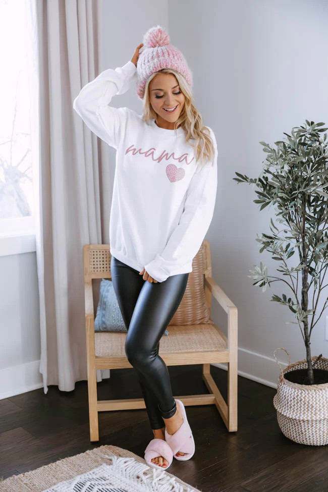 Mama Script Mauve Animal Print White Graphic Sweatshirt | Pink Lily