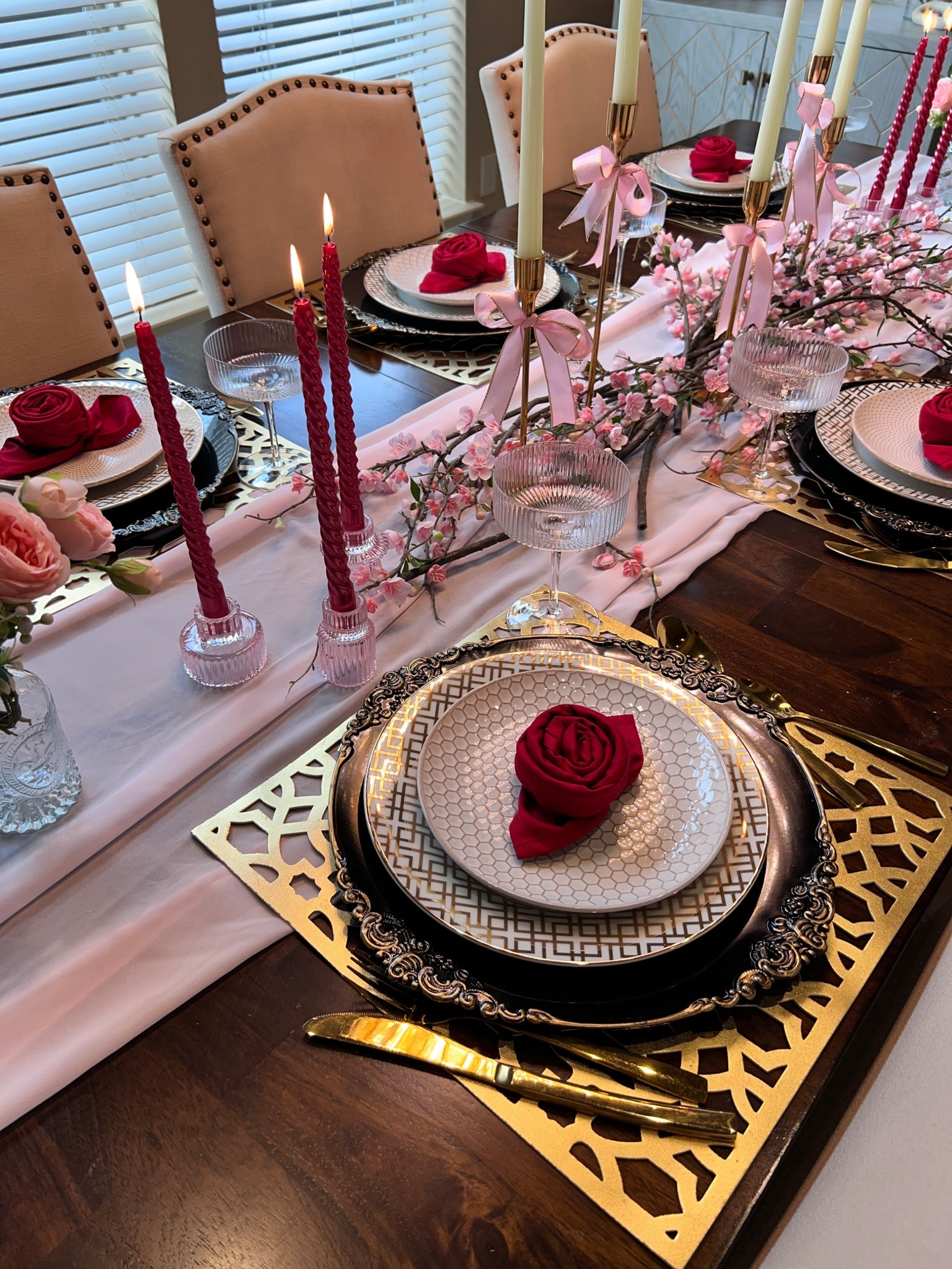 Valentine's Day table setting. I love these napkins and faux stems. 

#LTKmomlife #LTKValentine #LTKHome