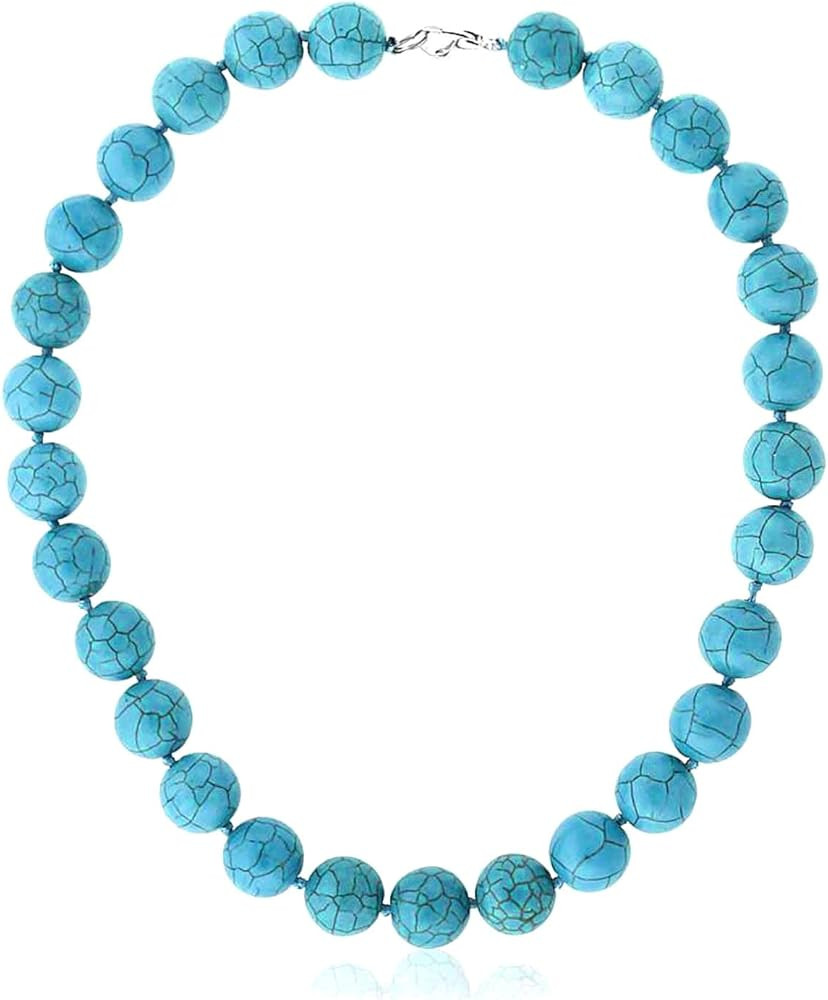 Gem Stone King 16 Inch Round 14MM Green Simulated Turquoise Howlite Necklace with Lobster Clasp | Amazon (US)