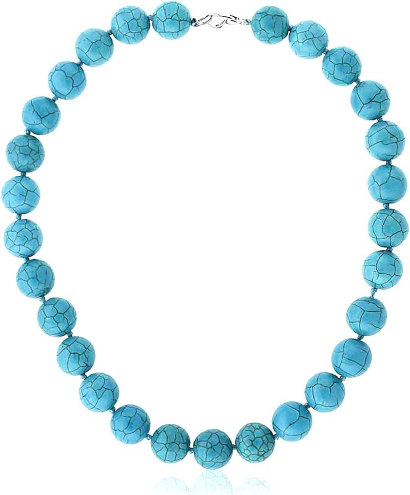 Gem Stone King 16 Inch Round 14MM Green Simulated Turquoise Howlite Necklace with Lobster Clasp | Amazon (US)
