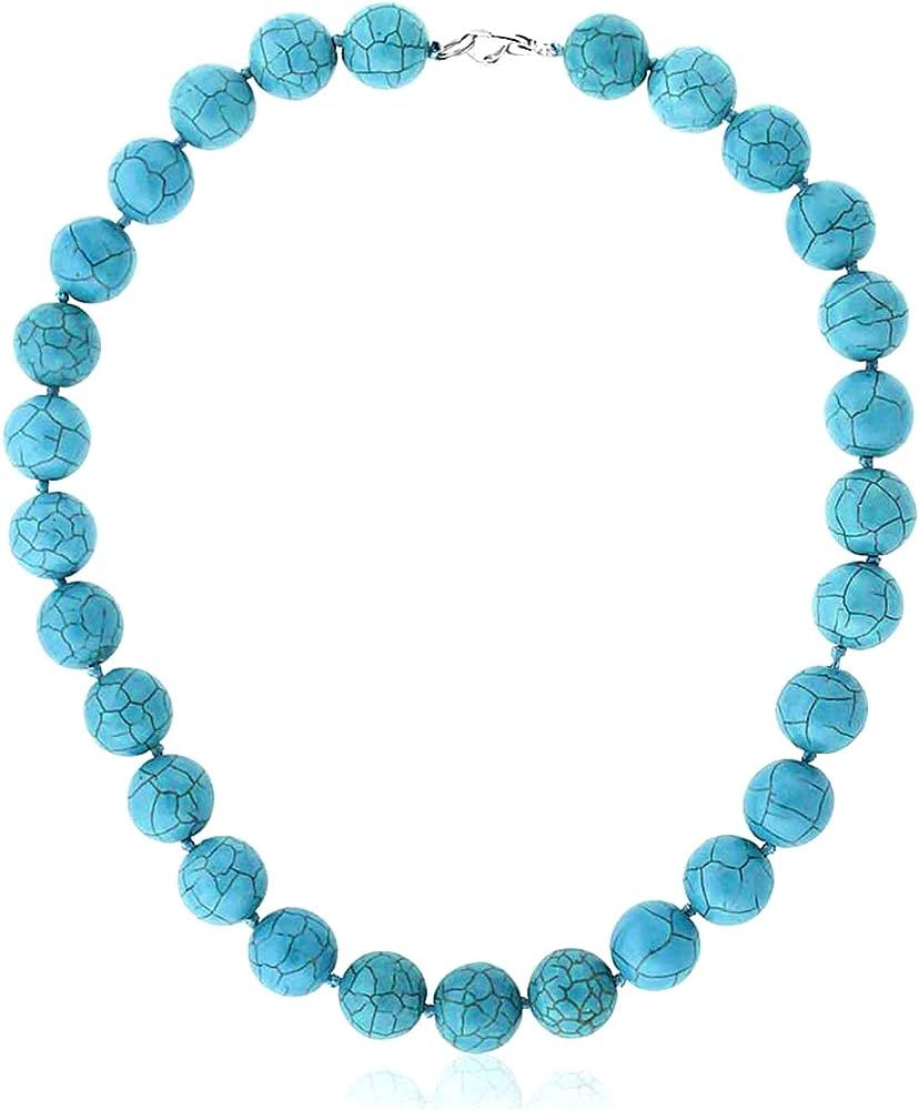 Gem Stone King 16 Inch Round 14MM Green Simulated Turquoise Howlite Necklace with Lobster Clasp | Amazon (US)