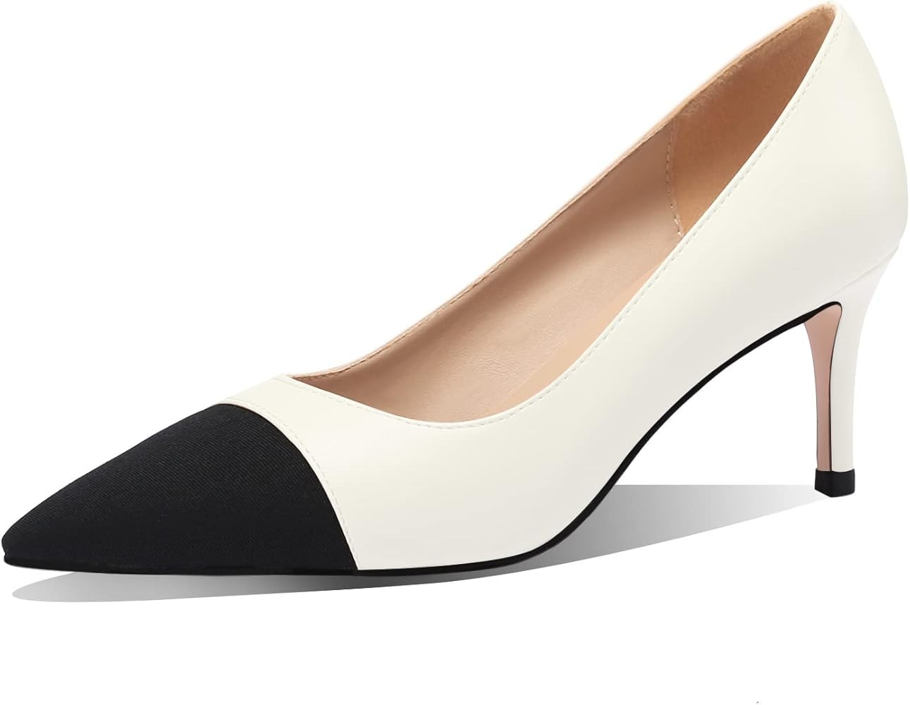 Cuanbeily Women High Heels Pumps Pointed Toe Stilettos Cap Toe Two Tone Slip on Work Heels for Women | Amazon (US)
