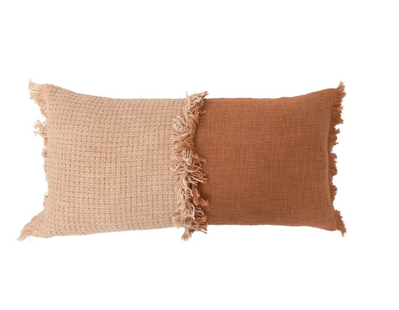 Woven Cotton Lumbar Pillow with Fringe | Nigh Road