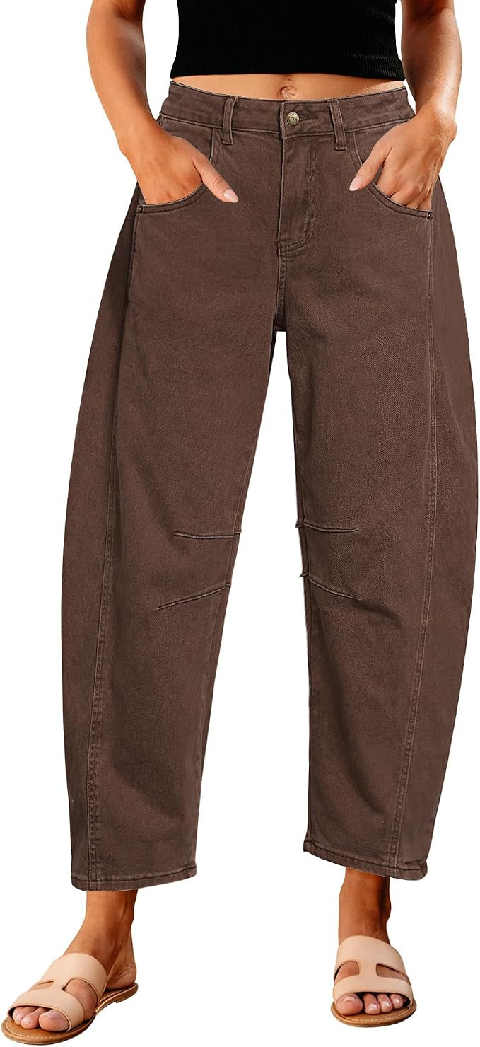 GRAPENT Barrel Jeans for Women High Waist Baggy Cropped Stretch Denim Pants | Amazon (US)