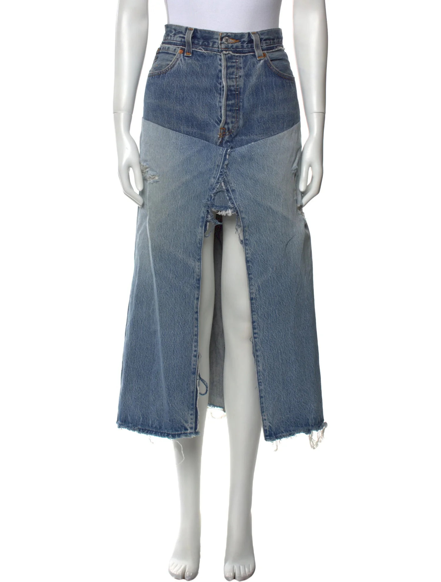 Distressed Accents Midi Length Skirt | The RealReal