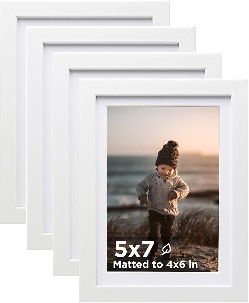 KINLINK 5x7 Picture Frame White Set of 4, Wooden Photo Frames Matted 4x6 with Plexiglass for 4x6 ... | Amazon (US)