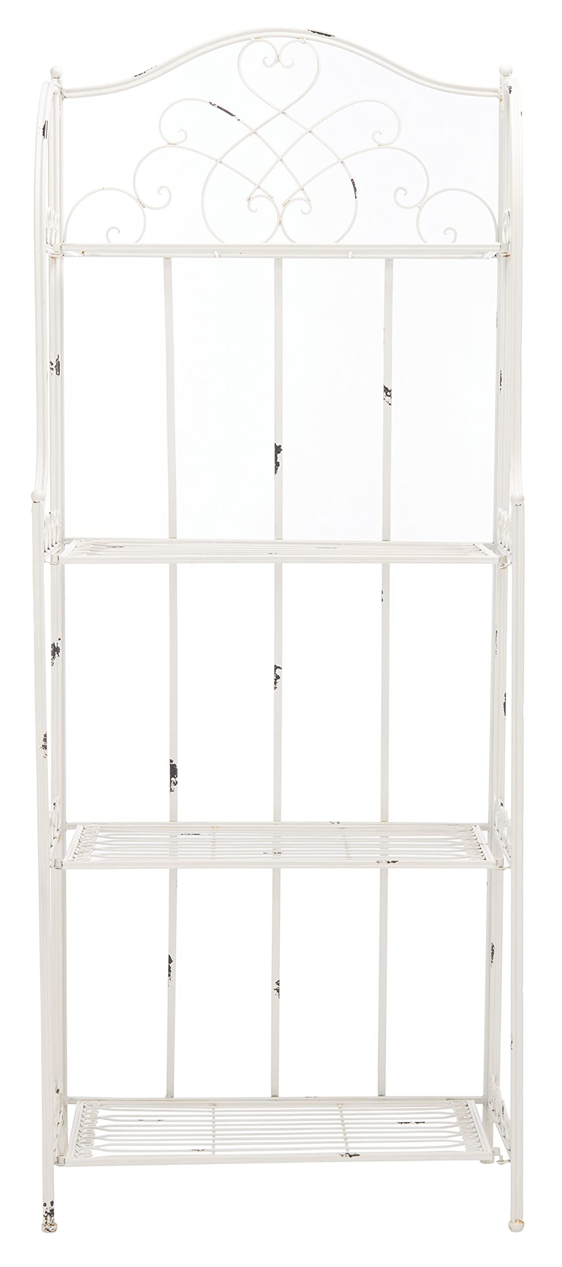 SAFAVIEH Outdoor Patio Furniture Collection Amaris Antique White Wrought Iron 4-Tier Bakers Rack ... | Amazon (US)