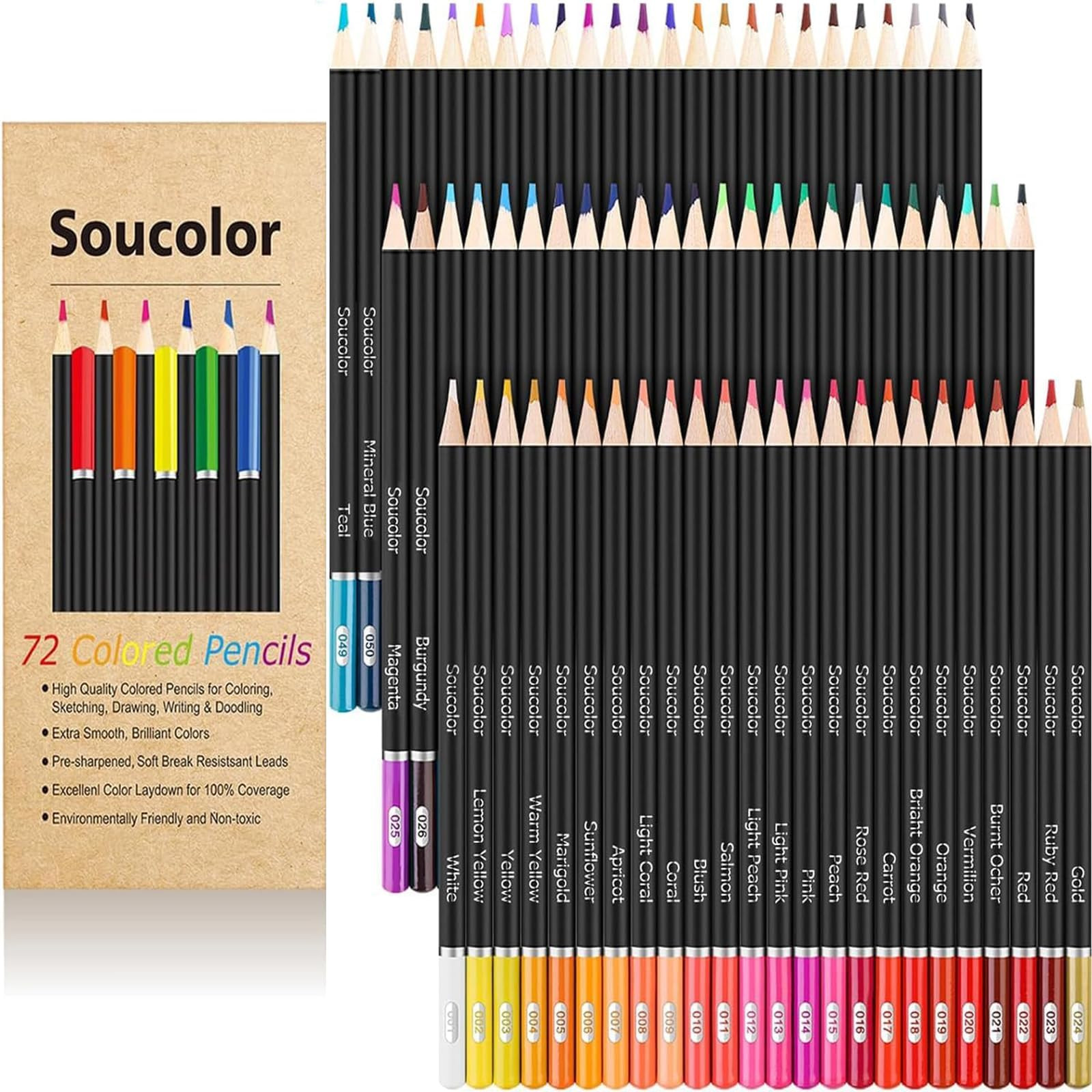 Soucolor 72-Color Colored Pencils for Adult Coloring Books, Back to School Supplies, Soft Core Ar... | Amazon (US)