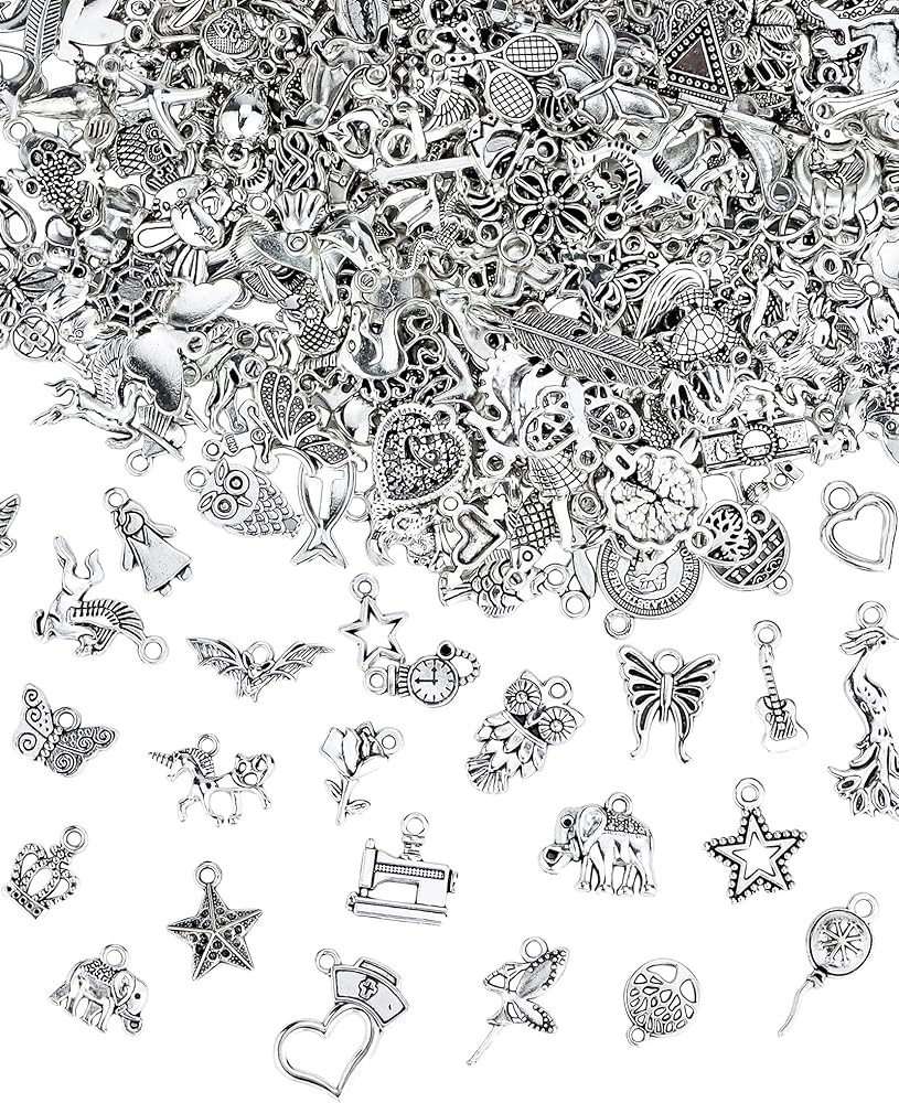 JIALEEY 400 PCS Wholesale Bulk Lots Jewelry Making Charms Mixed Smooth Tibetan Silver Alloy Charm... | Amazon (US)