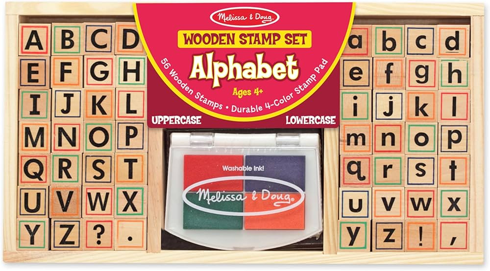 Melissa & Doug Wooden Alphabet Stamp Set - 56 Stamps With Lower-Case and Capital Letters - Presch... | Amazon (US)