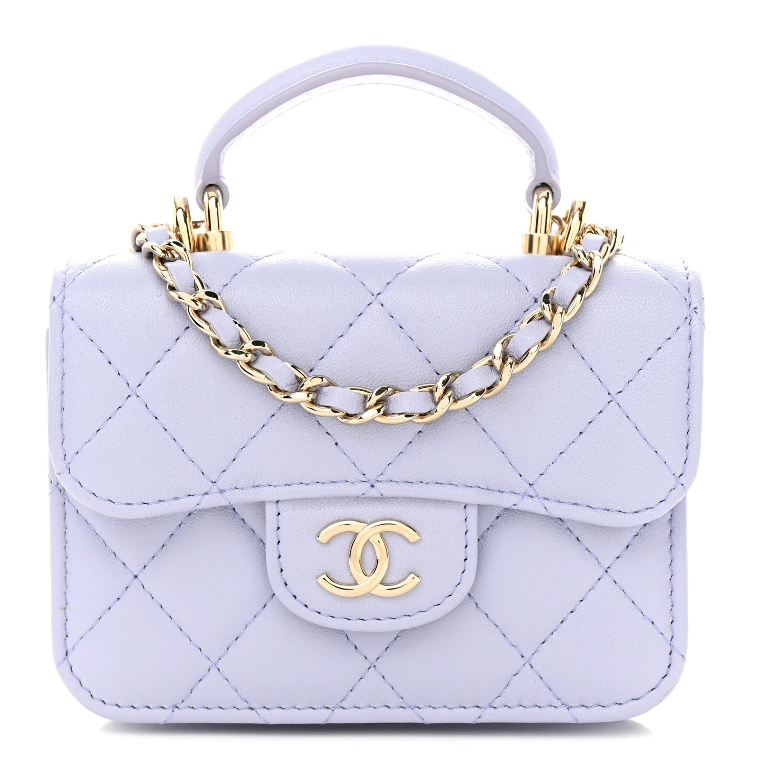 Lambskin Quilted Top Handle Flap Coin Purse With Chain Light Purple | FASHIONPHILE (US)