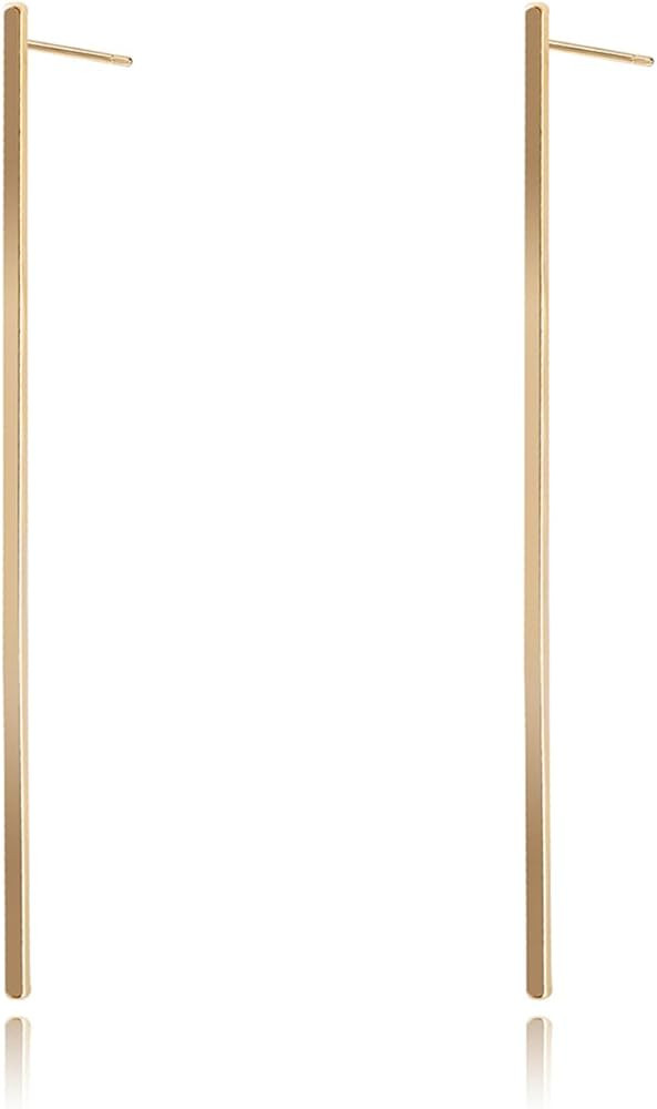 Feximzl 3.94 Inches Long Bar Gold and Silver Plated Post Stud Earrings Minimalist Jewelry (Gold) | Amazon (US)