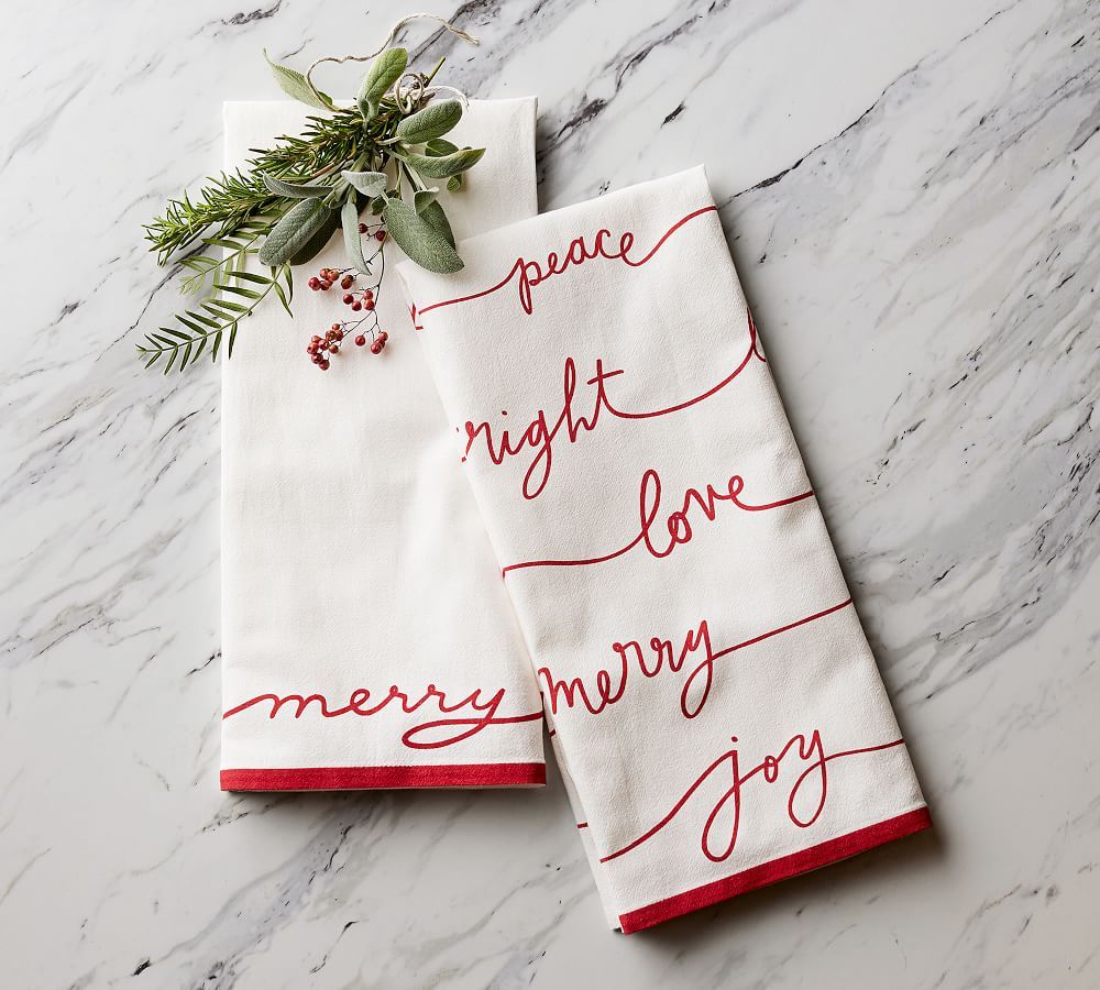 Holiday Sentiment Cotton Tea Towels - Set of 2 | Pottery Barn (US)