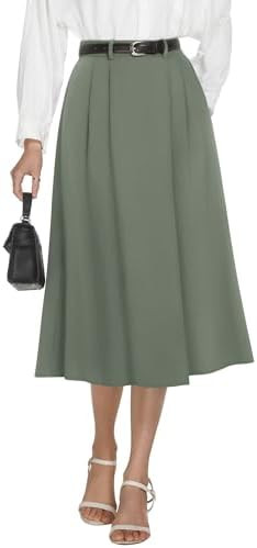 Casly Lamiit Women's High Waisted Midi Skirts Business Casual Flare Dressy Work A Line Pleated Sk... | Amazon (US)