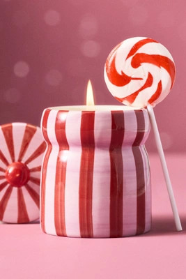 Cabana Pink Peppermint Striped Ceramic Candle | Anthropologie (US)