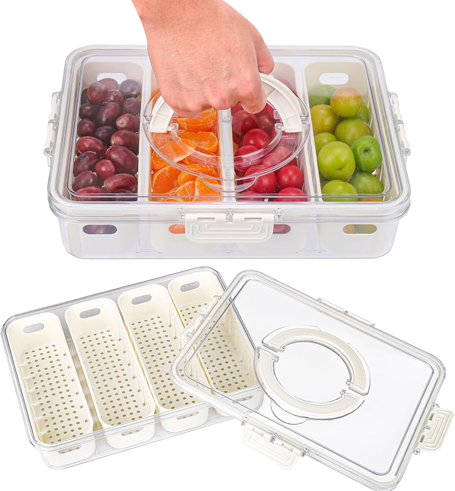 AIERSA Snackle Box Container,Divided Serving Tray with Lid,4 Compartment Travel Snack Container,F... | Amazon (US)