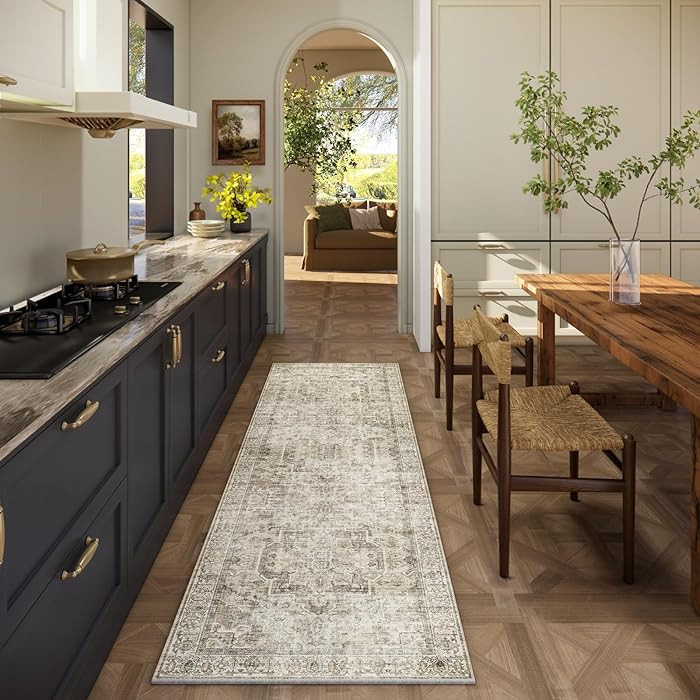 Machine Washable Kitchen Runner Rugs: 2'6"x8' Hallway Rug Non Slip Low Pile Stain Resistant Soft ... | Amazon (US)