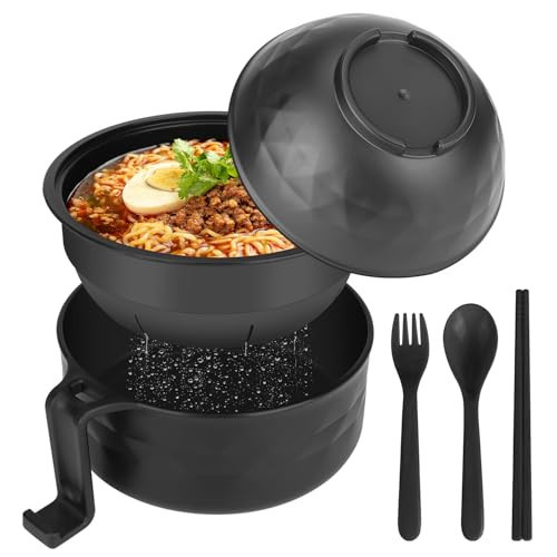 UUGLAM Ramen Bowl Set, Ramen Cooker 33 oz, Ramen Bowls with Chopsticks and Spoon, Microwave Pasta Cooker, College Dorm Essentials for Girls Guys (Black) | Amazon (US)