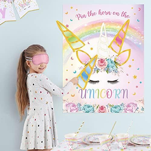 Pin The Horn on The Unicorn Game - 20'' x 29'' Unicorn Party Game for Kids Girls with 24 PCs Horns U | Amazon (US)