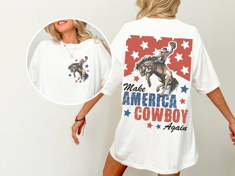Make America Cowboy Again Shirt, Comfort Colors, Bucking Bronco, July 4th Tee, America Shirt, Pat... | Etsy (US)
