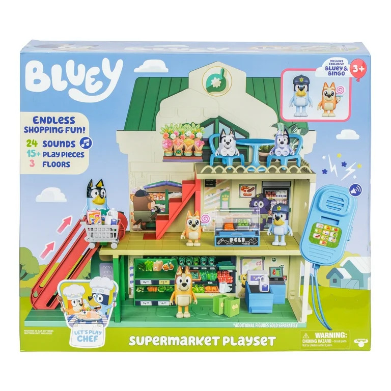 Bluey Supermarket Playset, 3 Different Levels with Exclusive Bluey and Bingo Figures. 24 Sounds a... | Walmart (US)