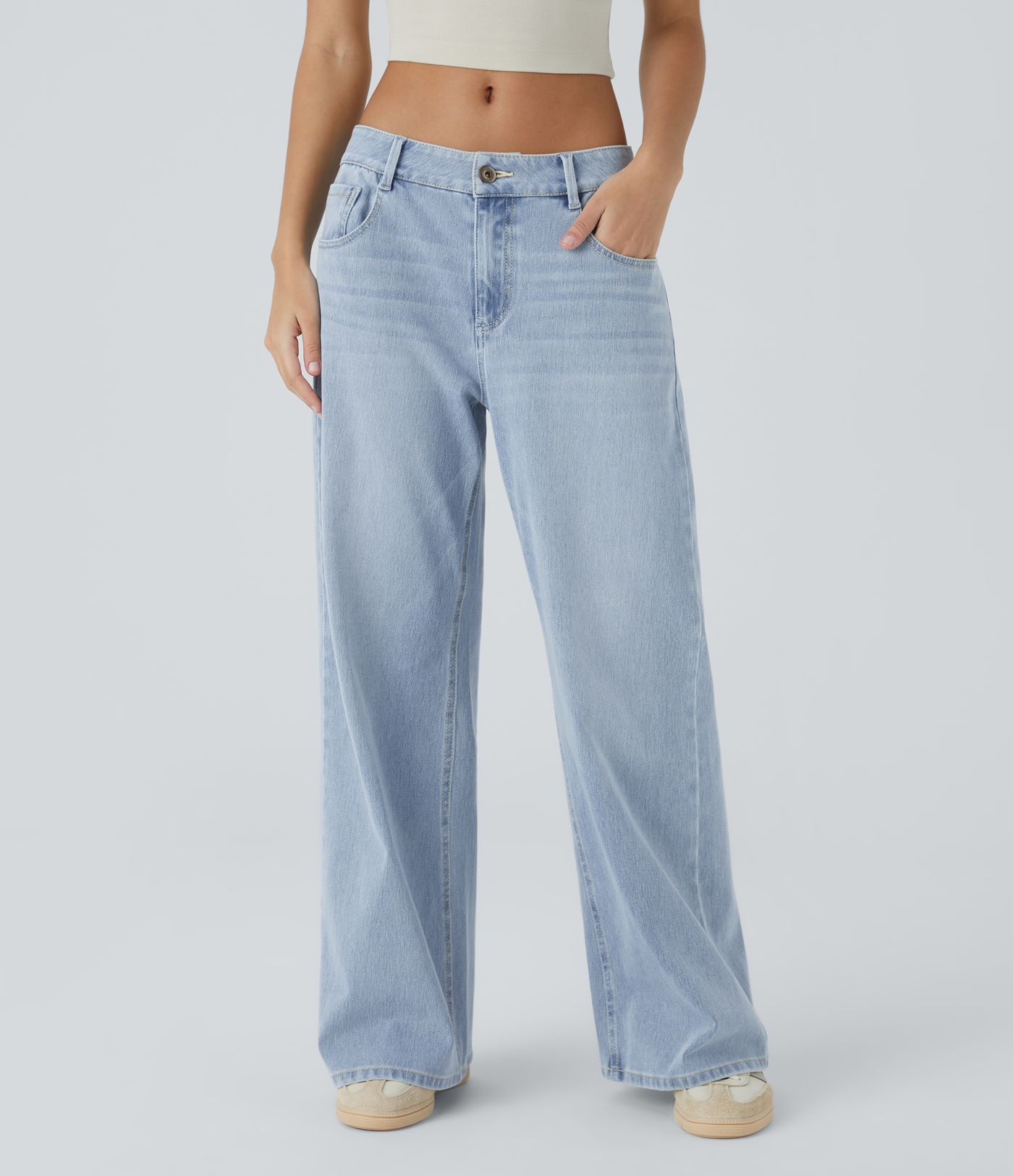 Women’s Halara Flex™ Low Rise Zipper Pockets Washed Baggy Wide Leg Casual Jeans - Halara | HALARA