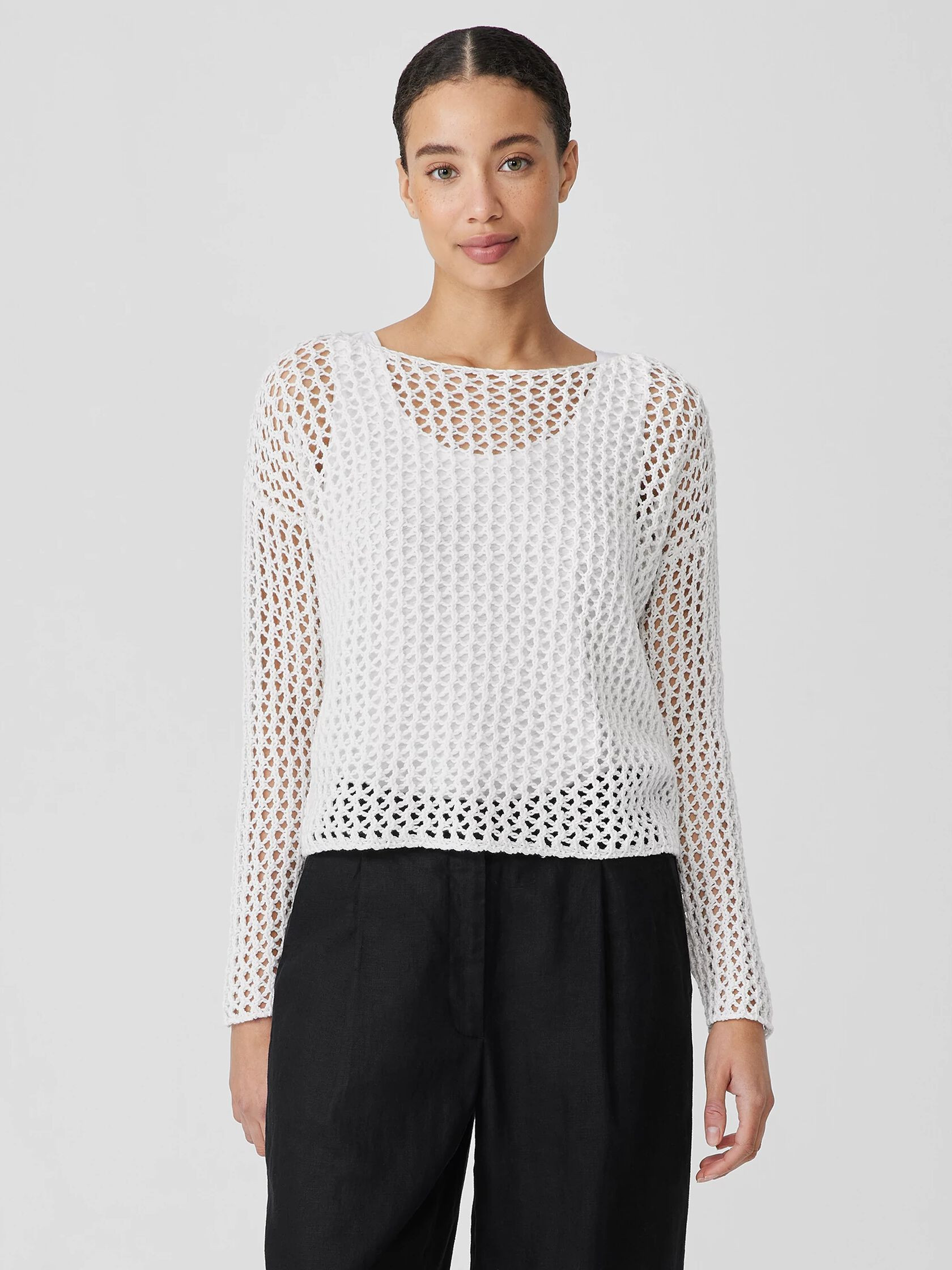 Peruvian Organic Cotton Cord Bateau Neck Top | Eileen Fisher