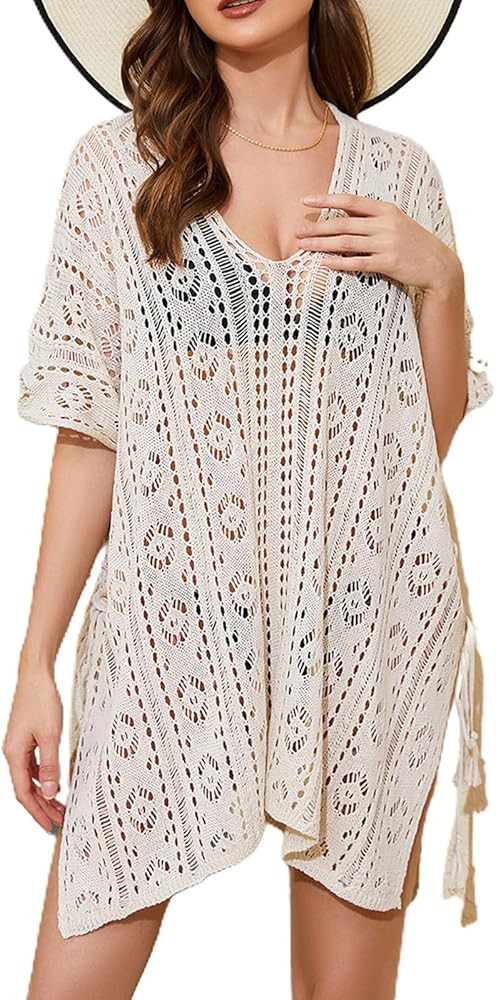 Swimsuit Coverup for Women Beach Crochet Swim Cover Up Bathing suit cover ups for women - Classic... | Amazon (US)