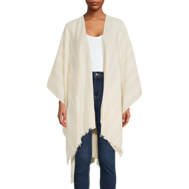 Time and Tru Women's Fringed Stripe Ruana | Walmart (US)