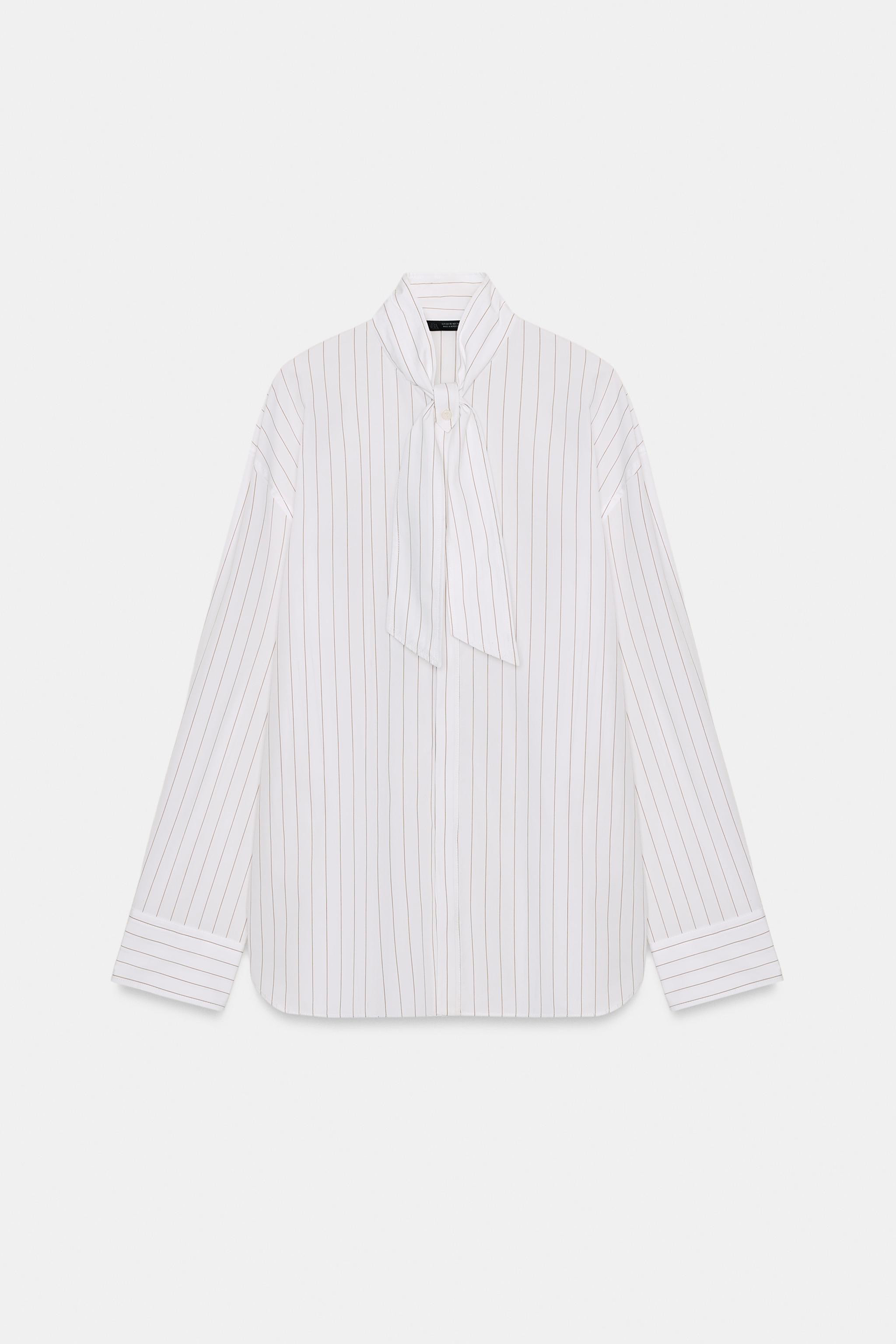 STRIPED SCARF POPLIN SHIRT | Zara US
