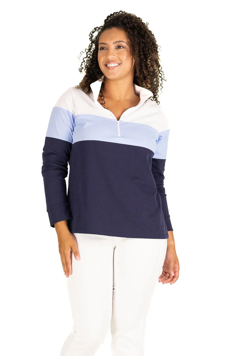 The Active Pique Misty Quarter Zip in Blue Colorblock | Duffield Lane