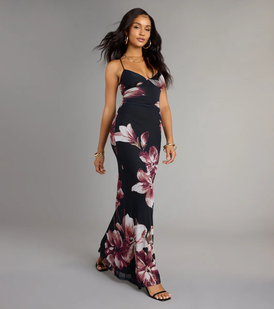 Flirty Twist Floral Lace-Up Maxi Dress | Windsor Stores