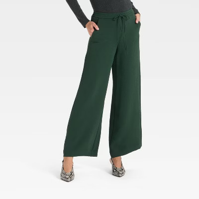 Women's Wide Leg Signature Crepe Pull-On Pants - A New Day™ Green XS | Target