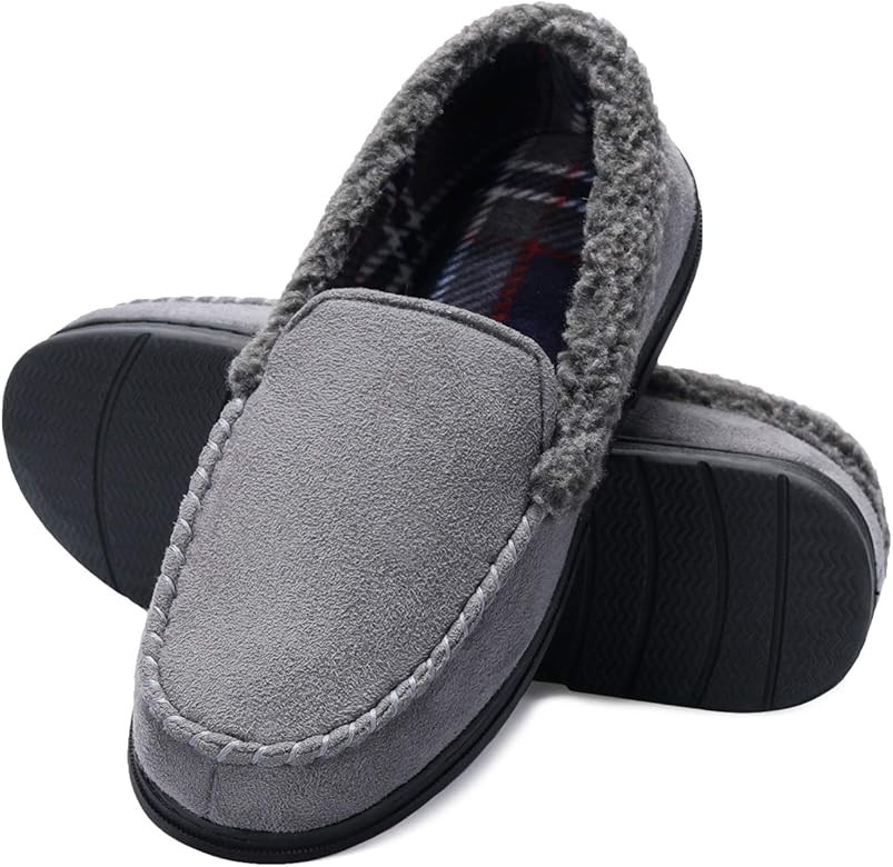 Men's Comfort Moccasin Slippers Memory Foam House Shoes Anti-Slip Sole Indoor Outdoor | Amazon (US)