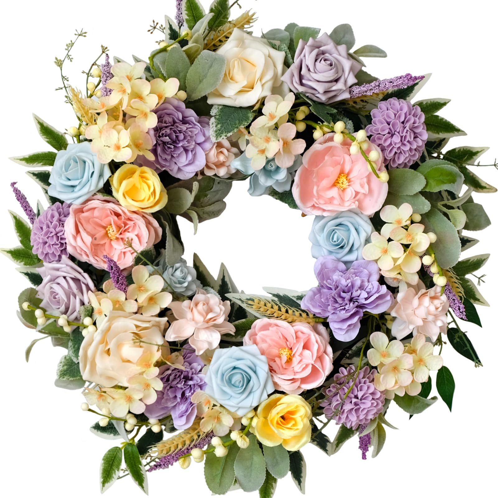 TEMPUS Spring Summer Wreath for Front Door 22 Inch Artificial Floral Wreath with Roses Peonies Hy... | Amazon (US)