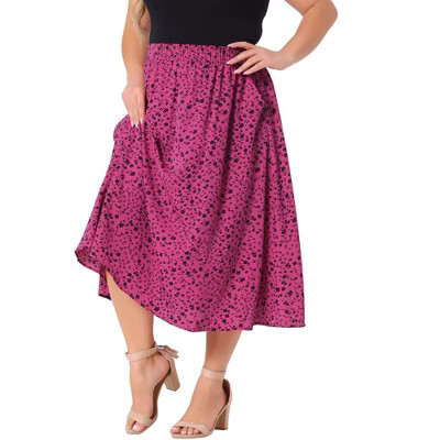 Agnes Orinda Women's Plus Size Pleated Elastic Waist Casual Swing Floral A Line Skirts with Pockets 4X Hot Pink | Target