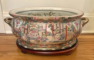 Antique Vintage Chinese Rose Medallion Porcelain Foot Bath Basin Planter - 23" | eBay US